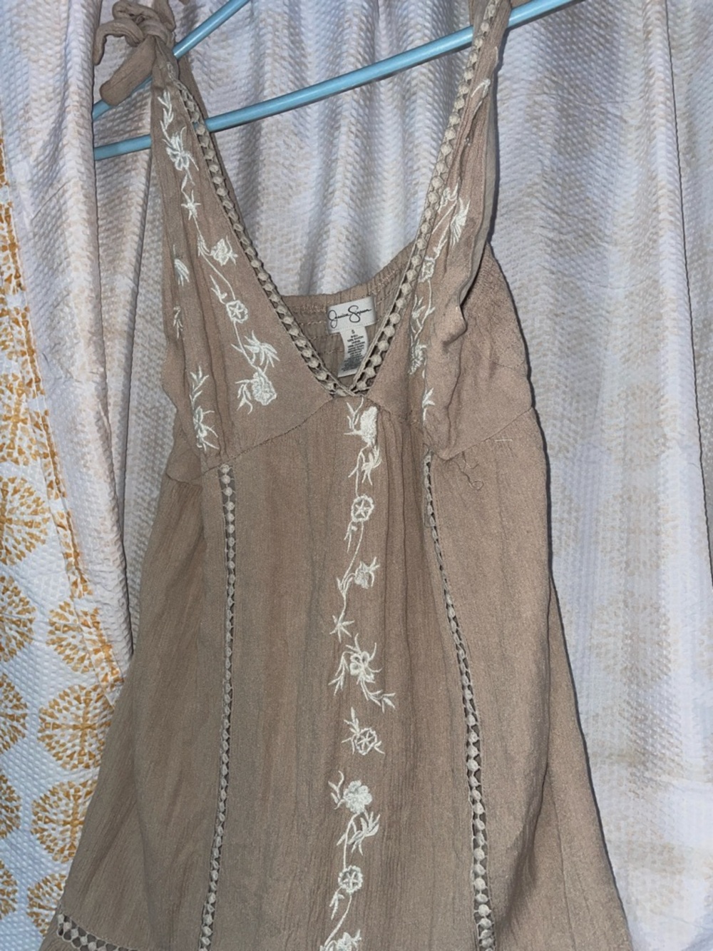 Jessica Simpson Taupe Dress with White Floral Embroidery